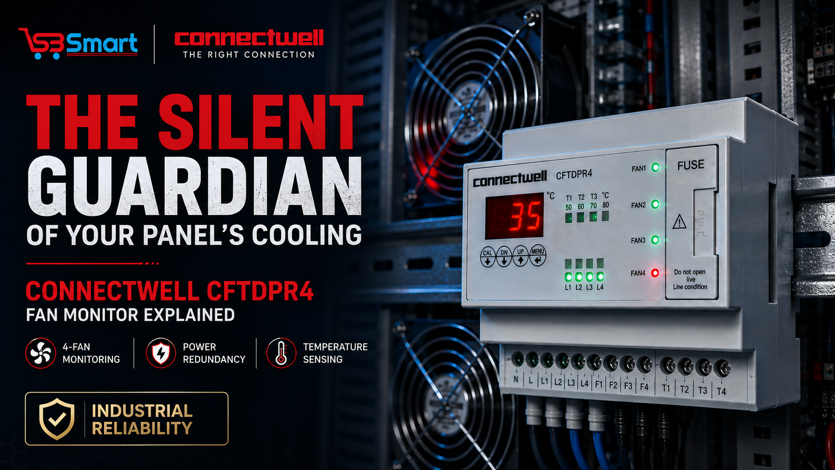 Connectwell CFTDPR4 Fan Monitor - 4 Fan + Power Redundancy | SB Smart