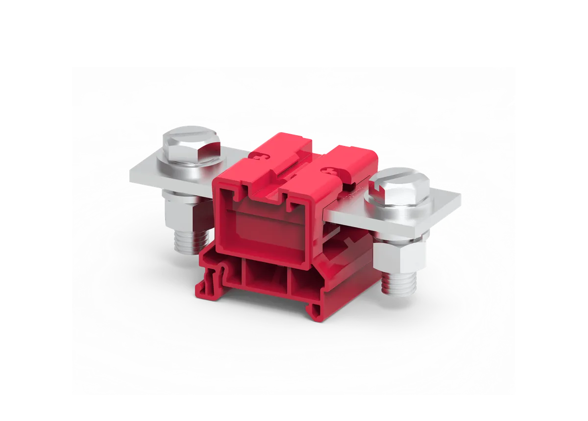 150mm² Feed Through Bolt & Nut Terminal Block Red – CBB150R
