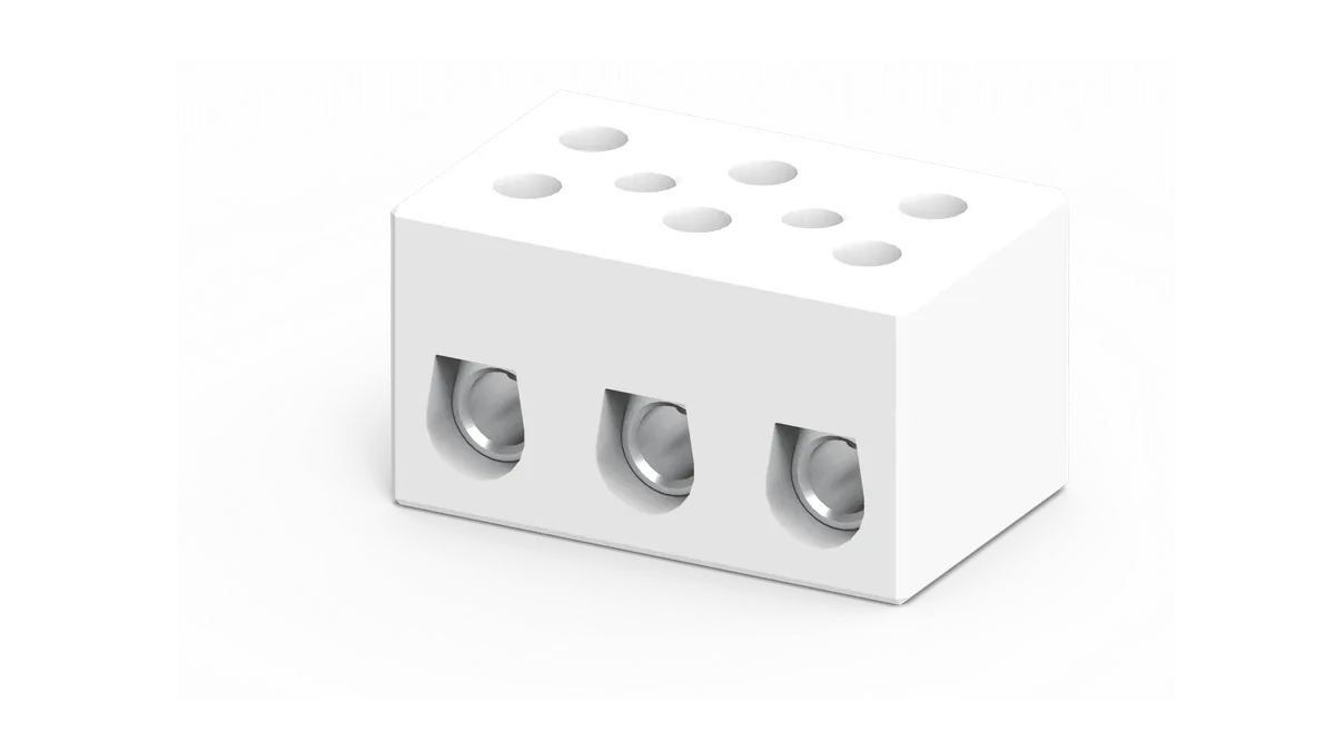 25mm² 3-Pole Ceramic Terminal Block with Mounting Hole – CB25/3H