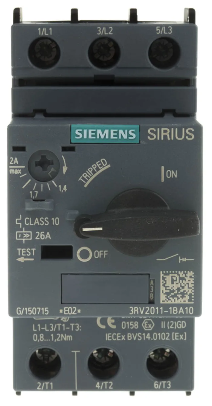 Motor Protection Circuit Breaker, SIRIUS 3RV2 Series, Thermal Magnetic Protection, Variant BA10 - 3RV2011-1BA10