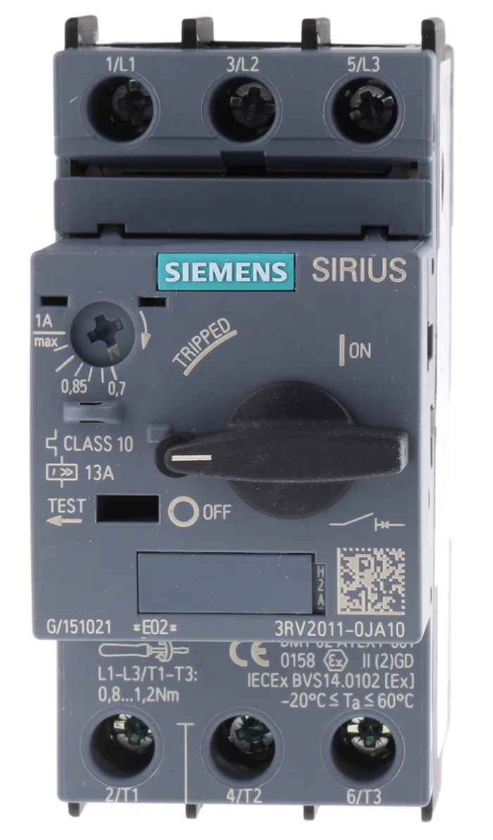 Motor Protection Circuit Breaker, SIRIUS 3RV2 Series, Thermal Magnetic Protection, Variant JA10 - 3RV2011-0JA10