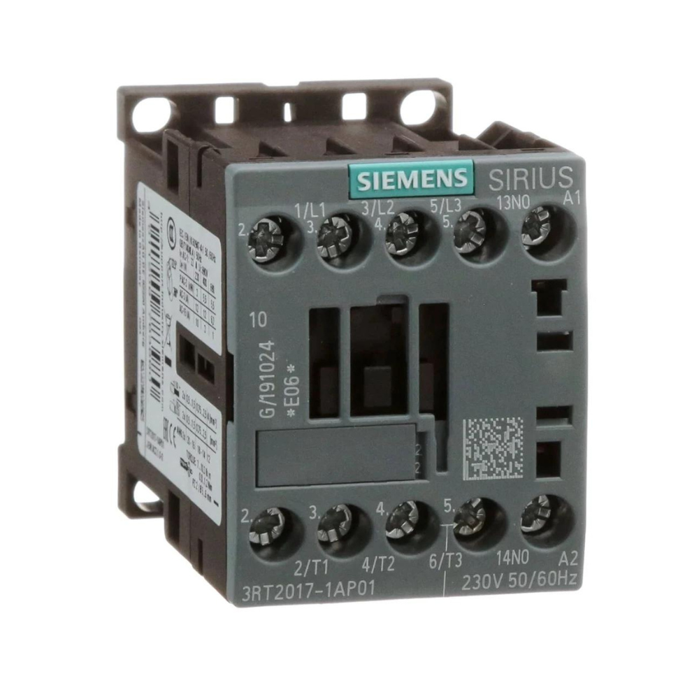 Power Contactors, AC-3 16A, 7.5kW/400V, 1NO Auxiliary Contact, AC 230V 50/60Hz Coil, 3-Pole, Screw Terminals, S00 Size - 3RT2018-1AP018K