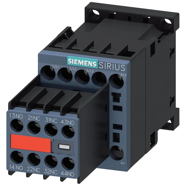 Power Contactors, AC-3 9A, 4kW/400V, 3-Pole, 24V DC Coil with Integrated Diode, 2NO+2NC Auxiliary Contacts, Screw Terminals, S00 Size - 3RT2016-1FB443MA0