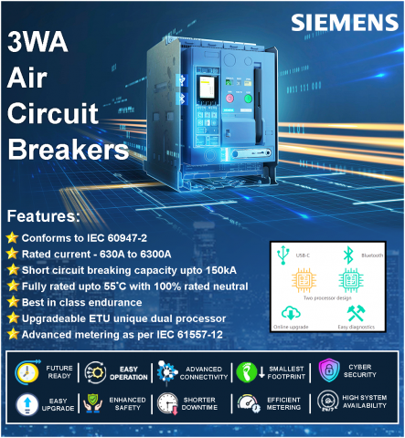 Siemens : ACB: SENTRON 3WA, Microprocessor based trip unit ETU600 with LSING1) protection - 3WA1240-3AF41-8EQ4