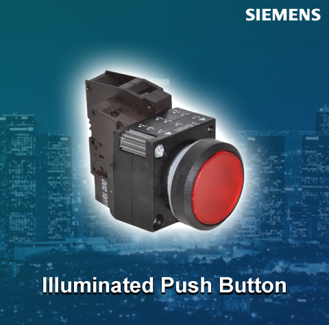 Siemens : Illuminated pushbutton, 22 mm, round, plastic, red, button, raised, with holder - 3SB5218-0LD01-0PQ0