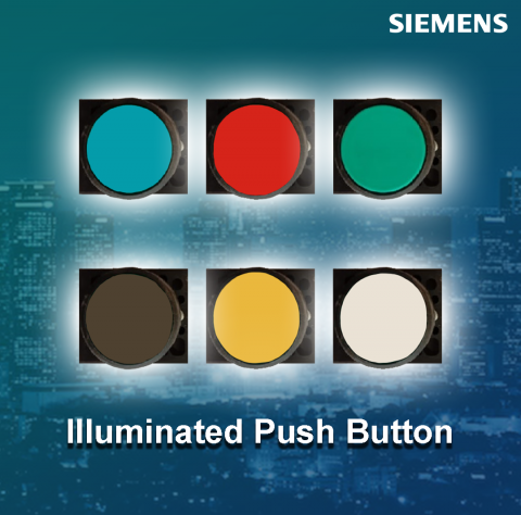 Siemens : Illuminated pushbutton, 22 mm, round, plastic, amber, button, raised, with holder - 3SB5218-0LL01-0PQ0