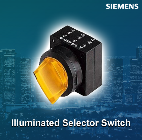 Siemens : Illuminated selector switch, 22 mm, round, plastic, yellow, long handle, 2 positions O-I, maintained, 100 degree operating angle, with holder - 3SB5001-2AD01
