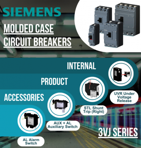 Siemens : Auxiliary Switches (AUX) 3VJ10 (VJ1 125X) Accessory compartment / Coil voltage (Left) - 3VJ9018-0AN11